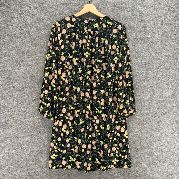 Lands' End Dress Women 2P Petite Black Floral Shift Short V-Neck Long Sleeve - Picture 2 of 7